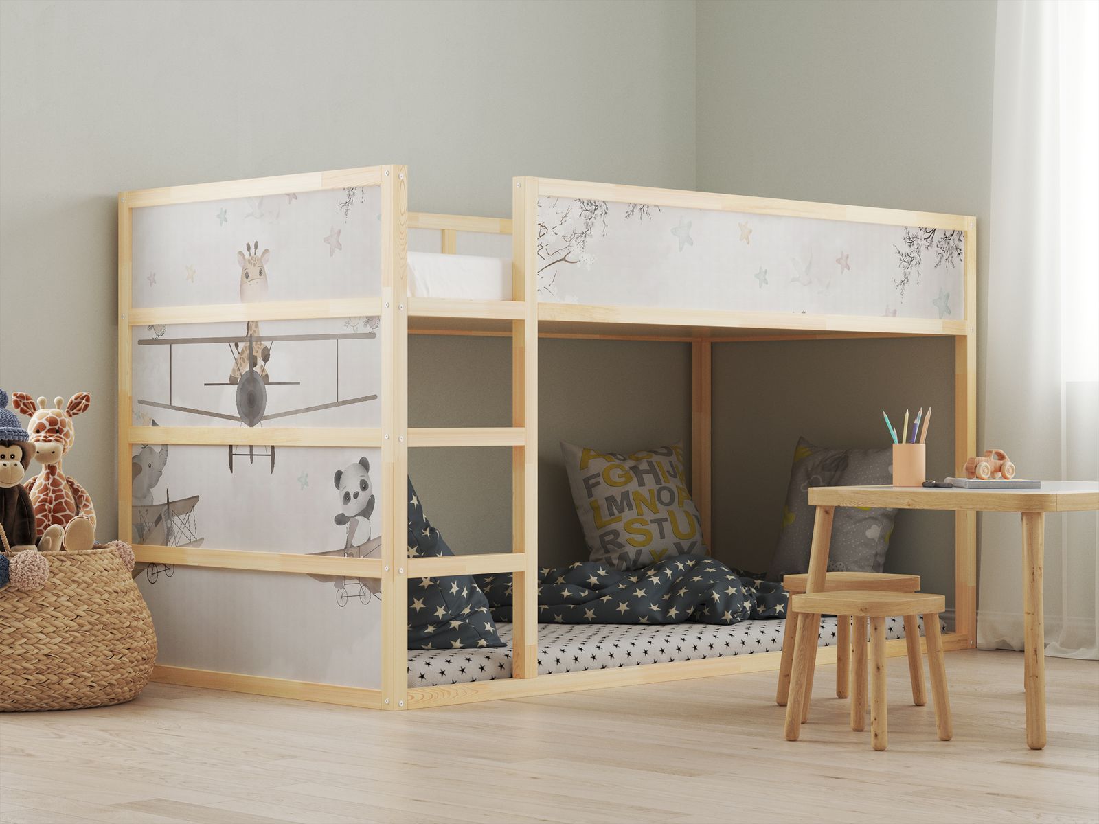 Självhäftande klistermärken – för Ikea KURA-säng / - Klistermärke - Tema med djurflygplan