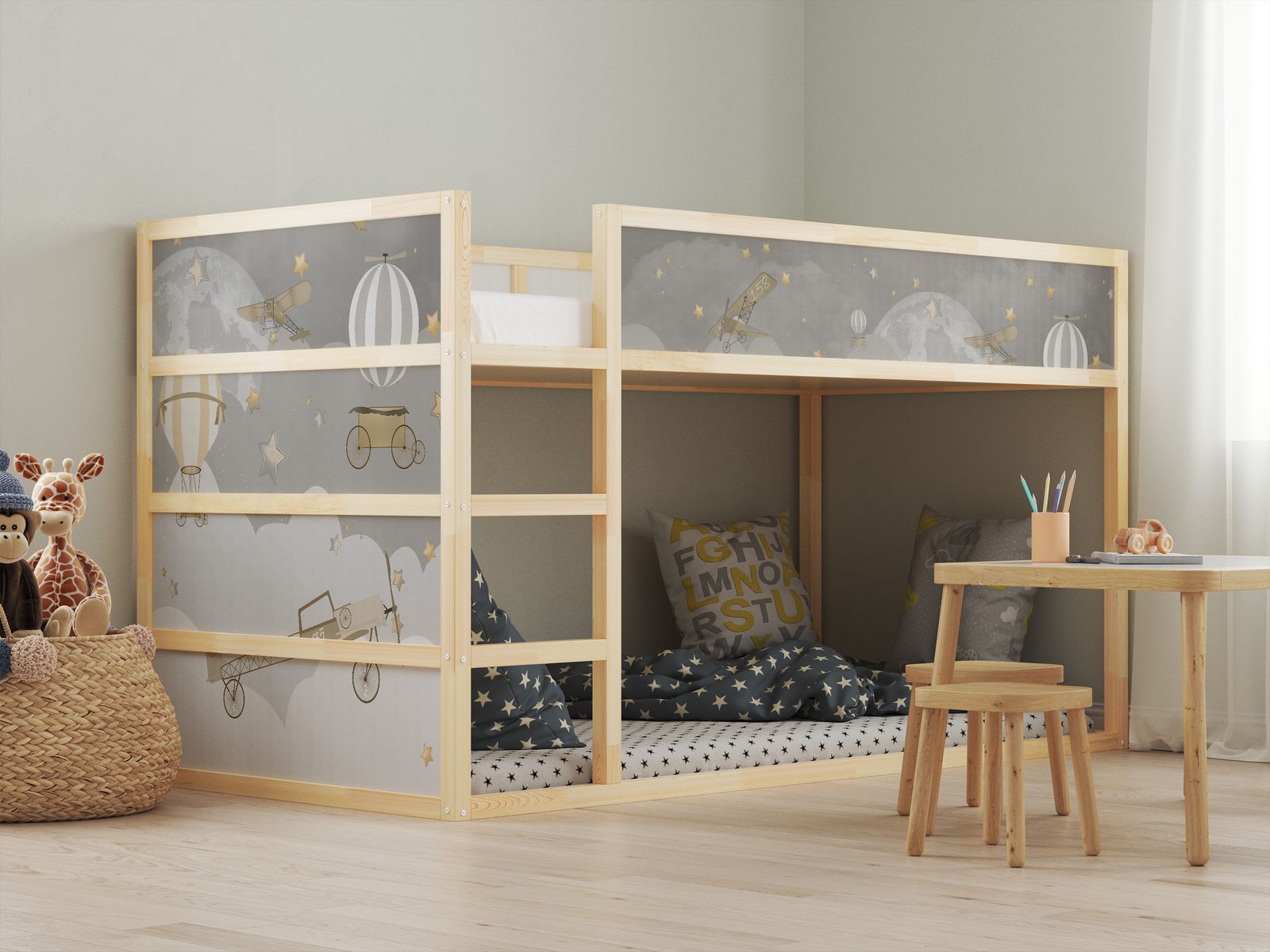 Självhäftande klistermärken – för Ikea KURA säng / - Klistermärke - Rymdäventyr