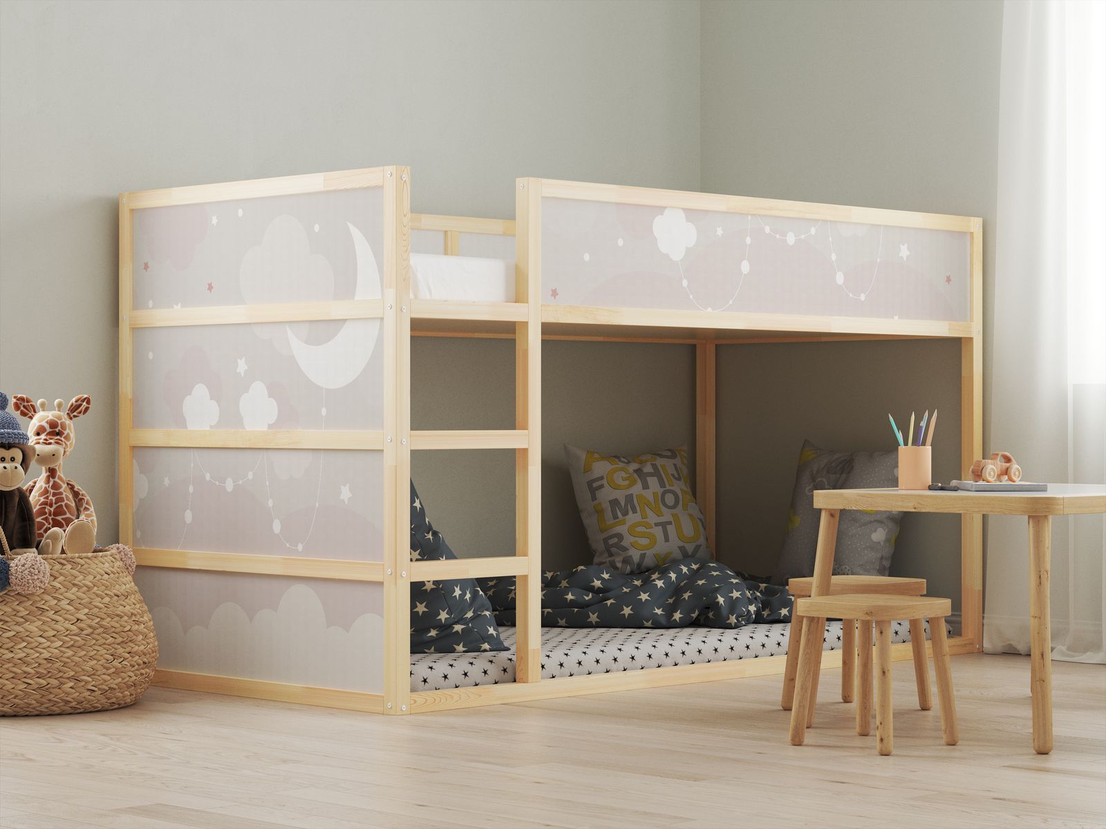 Självhäftande klistermärken – för Ikea KURA säng / - Klistermärke - Stjärnklara nattmoln