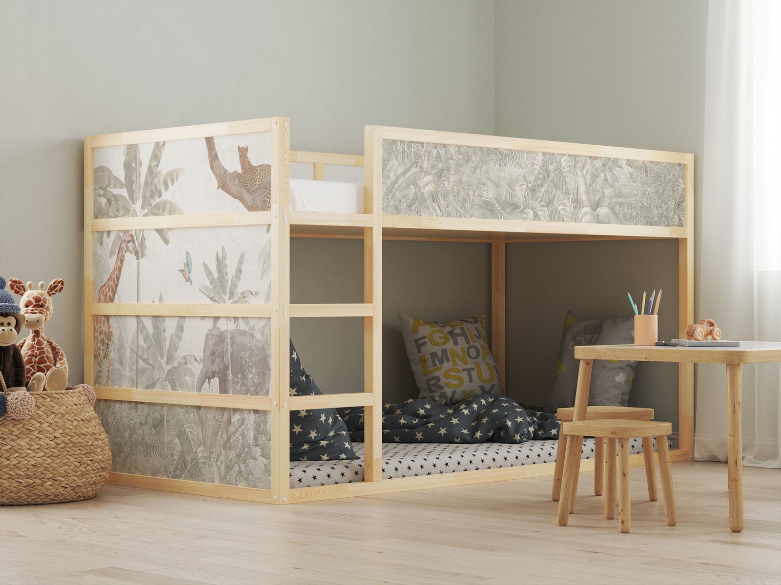 Självhäftande klistermärken – för Ikea KURA-säng / - Klistermärke - Djungelsafari