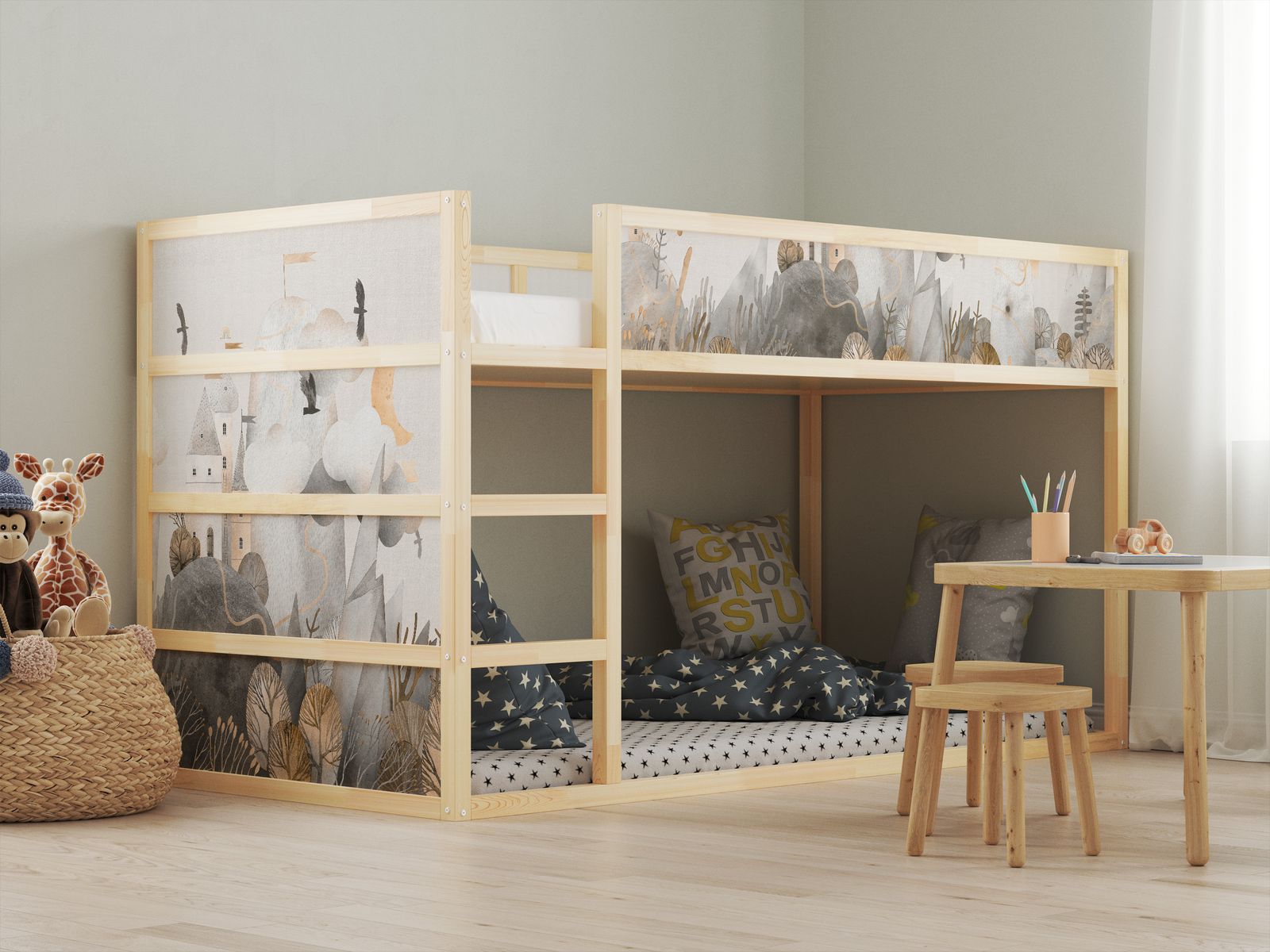 Självhäftande klistermärken – för Ikea KURA-säng / - Klistermärke - Förtrollat slott