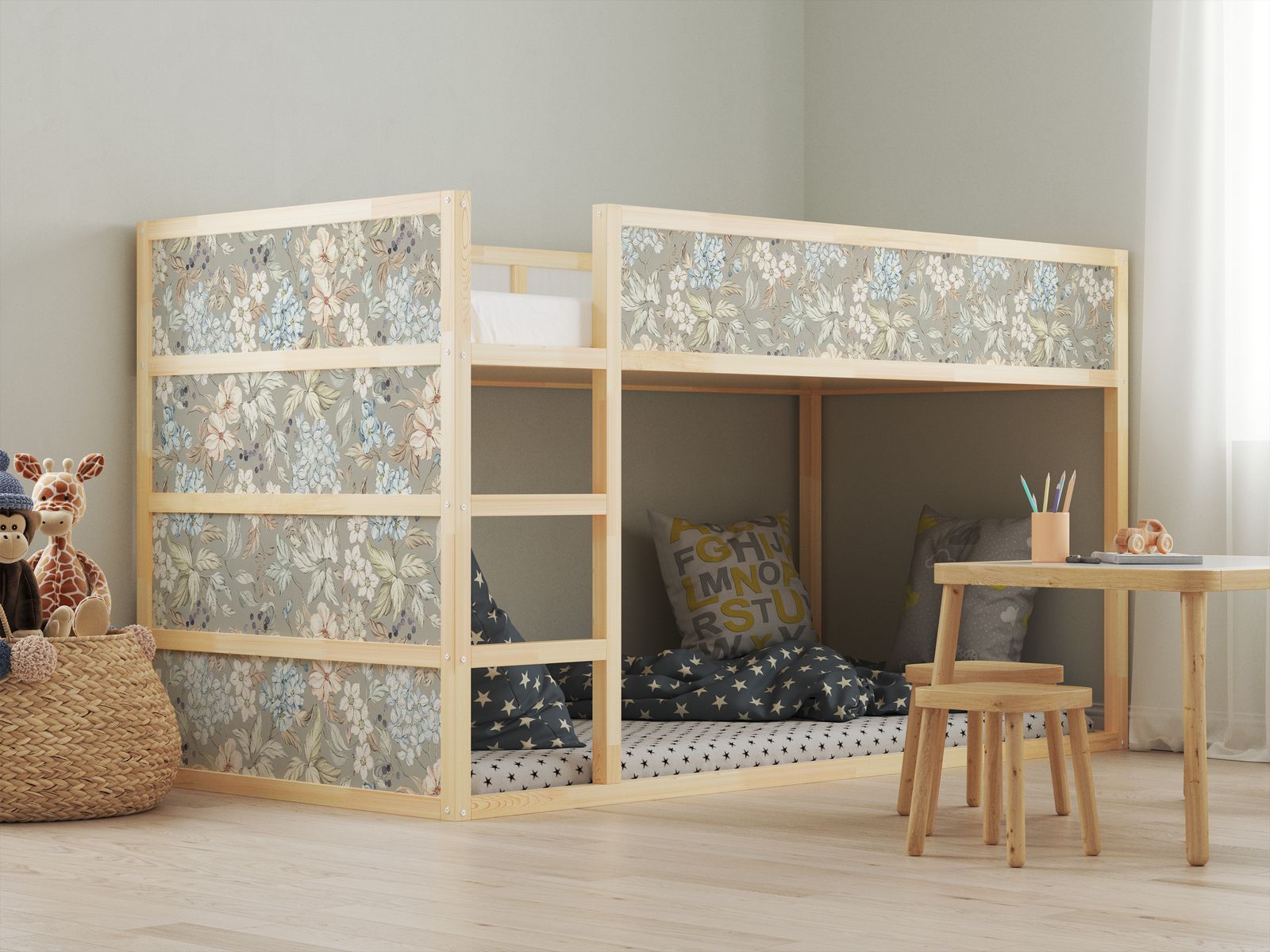 Självhäftande Klistermärken – för Ikea KURA säng / - Sticker - Blommigt Design