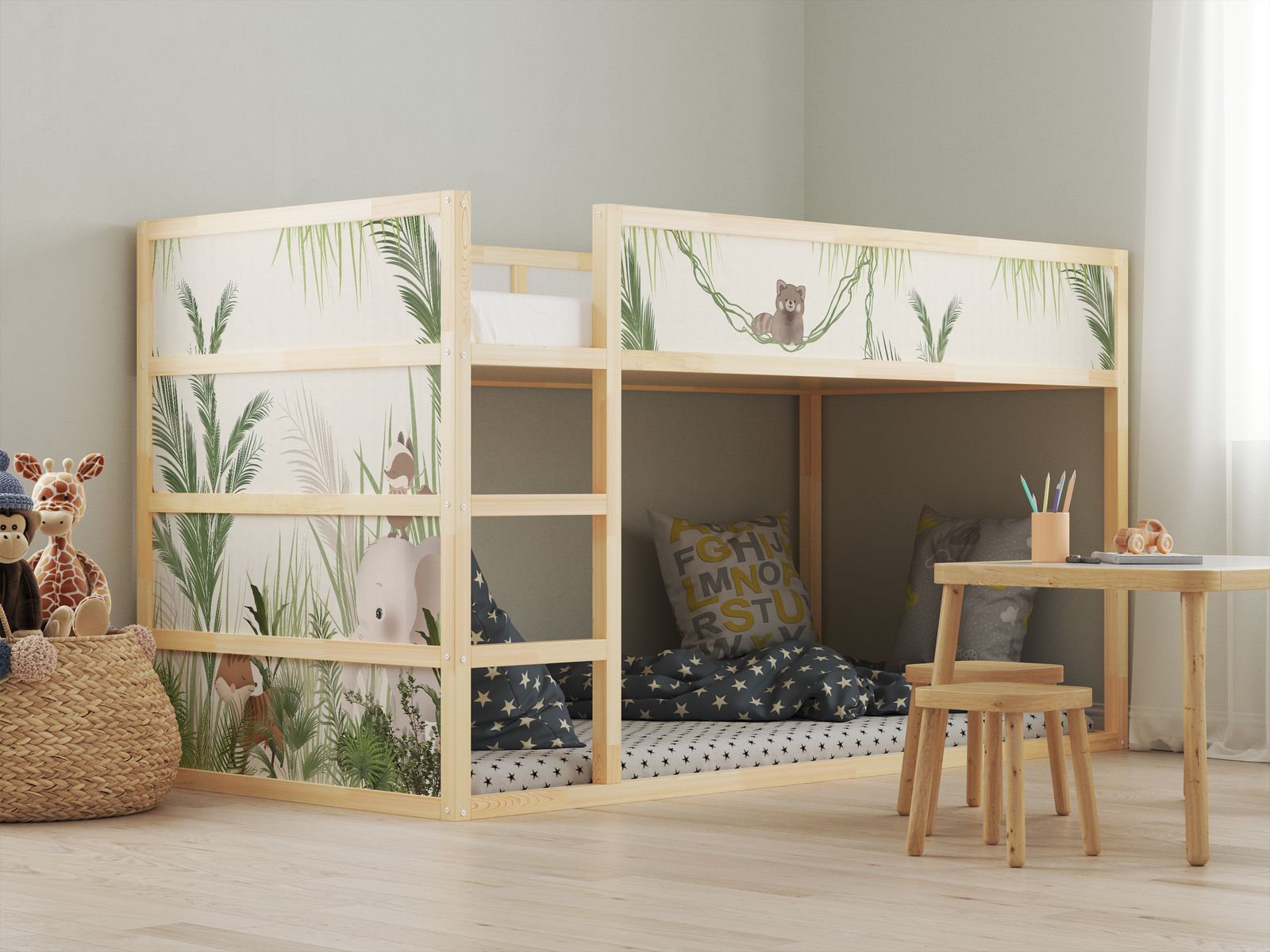 Självhäftande klistermärken – för Ikea KURA-säng / - Klistermärke - Jungle Friends