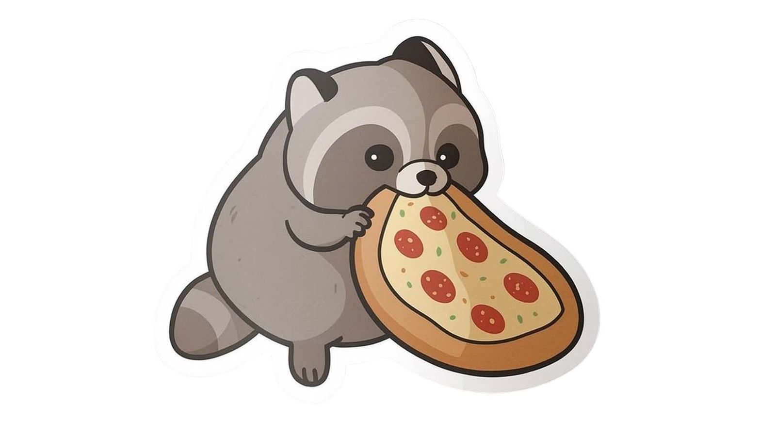 Klistermärke - Tvättbjörn med Pizza - 4 Klistermärken