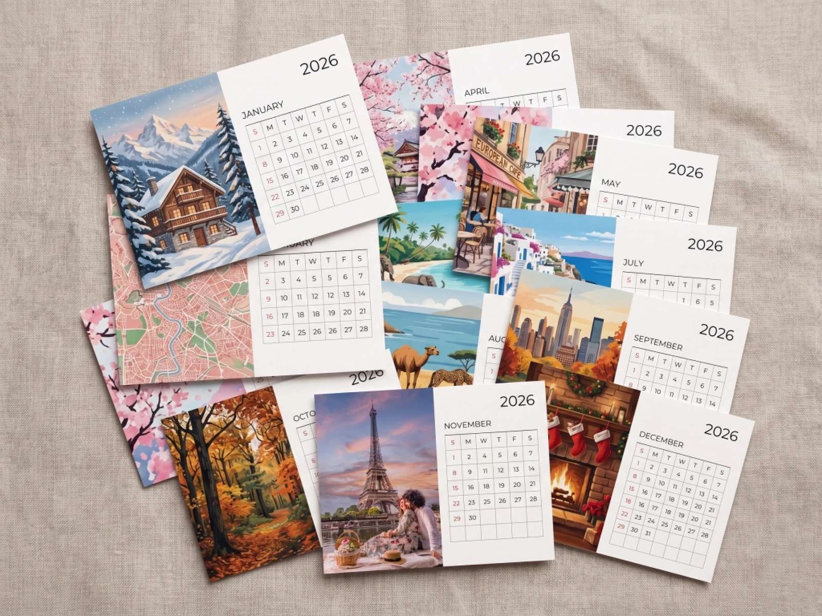 Personliga Månadsfotokalender Klistermärken – 12x9 cm Set om 12