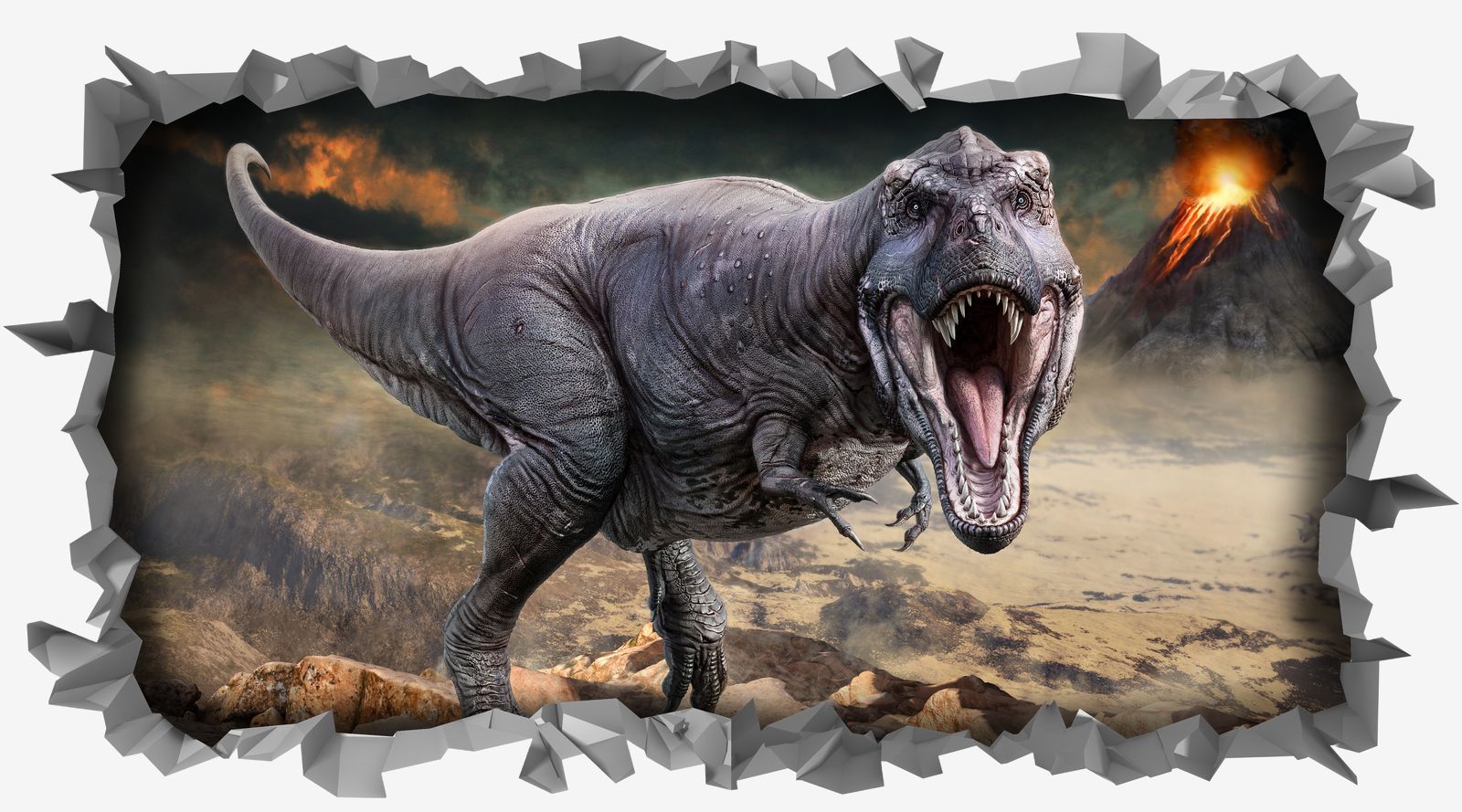 Väggklistermärke / Rektangel - Dinosaurie Vulkan