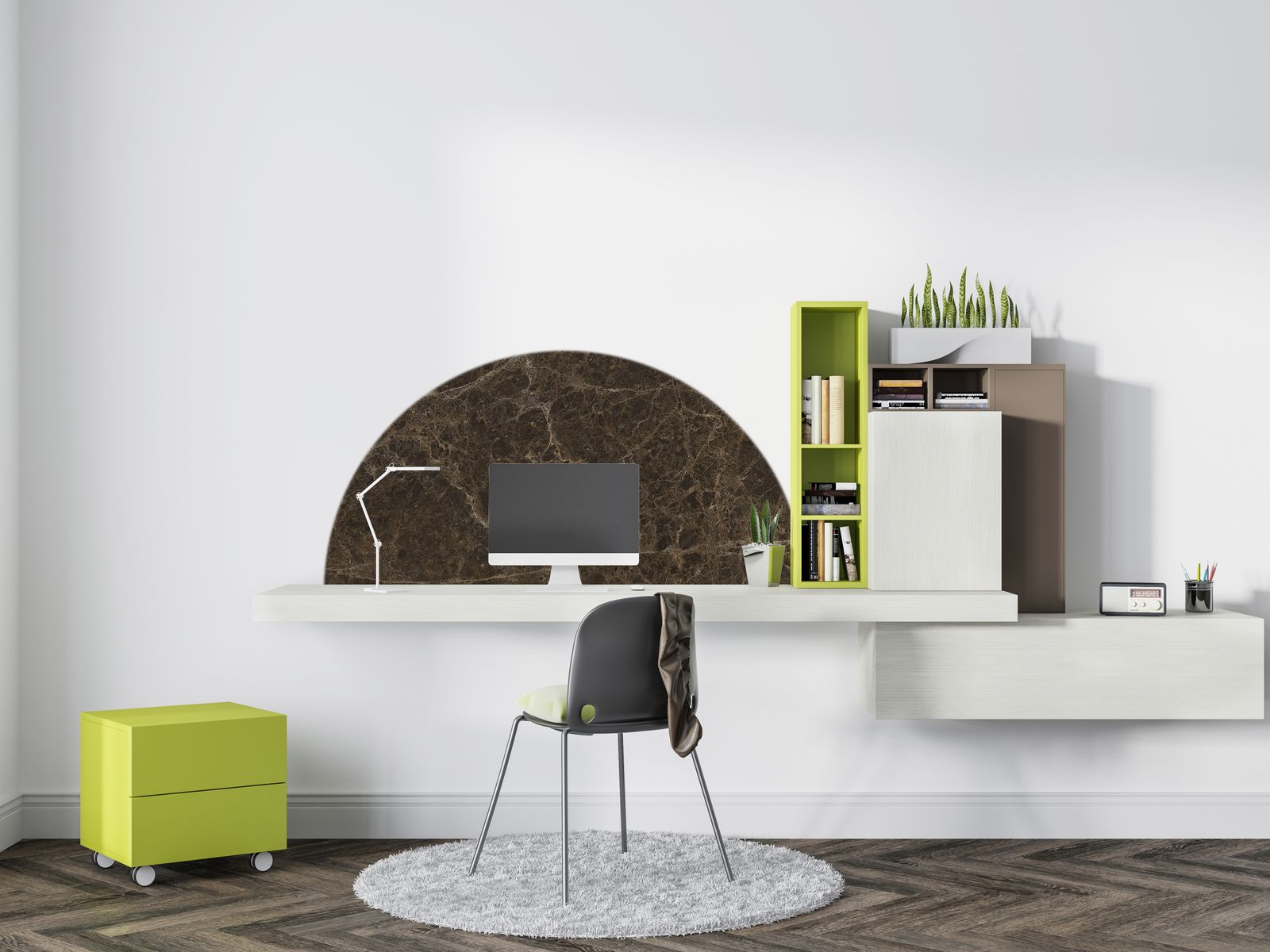 Väggdekal / Halvcirkel - Mörk marmordesign