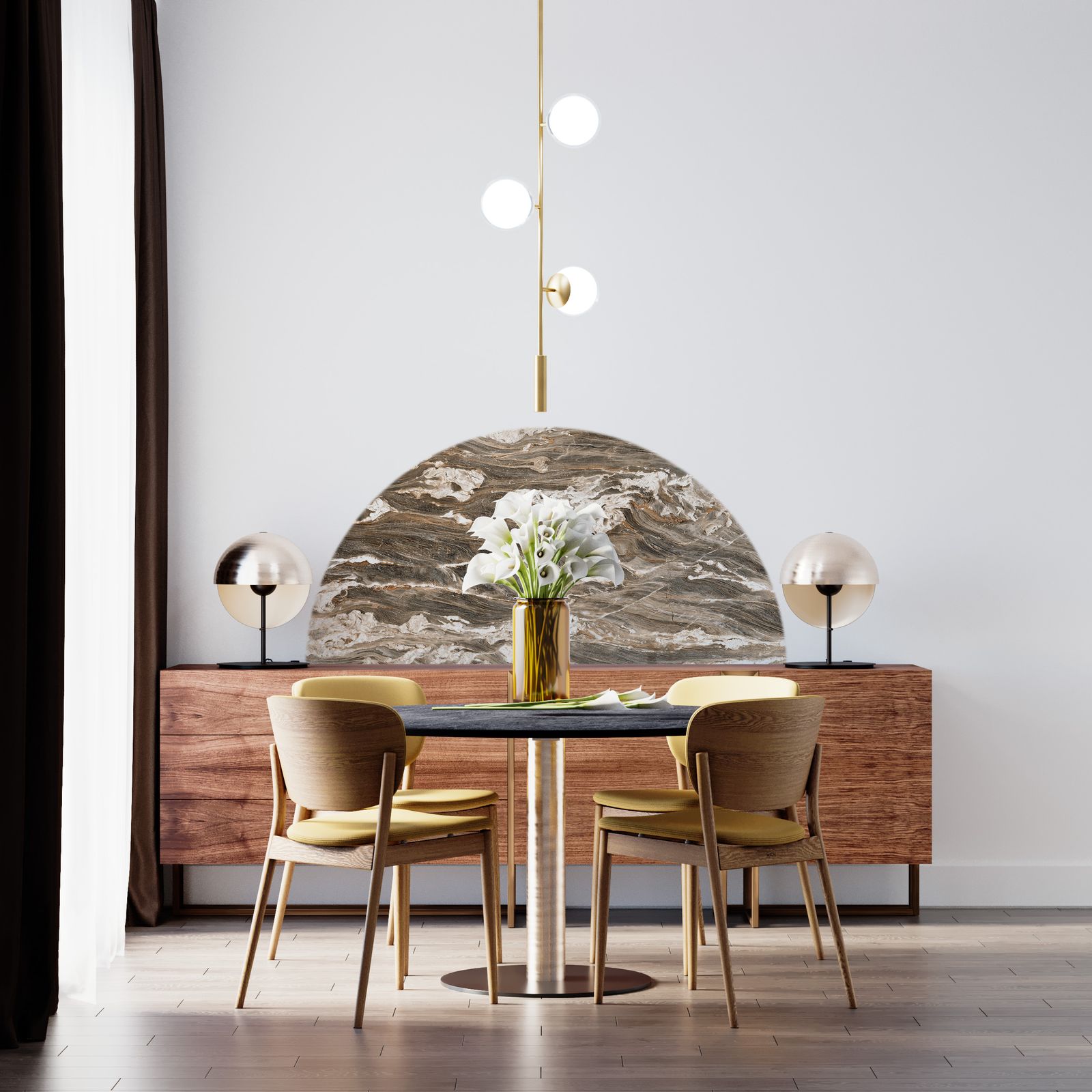 Väggdekal / Halvcirkel - Brun Marmor Design