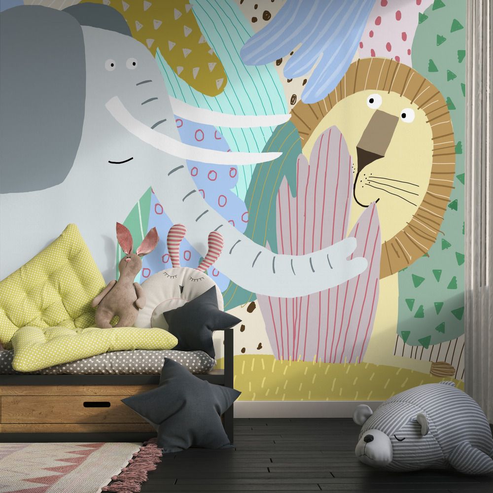 Tapet - Elefant och Lejon