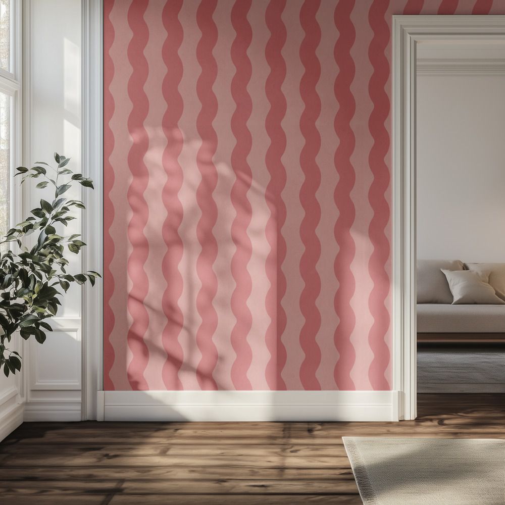 Tapet – Rosa vågiga ränder