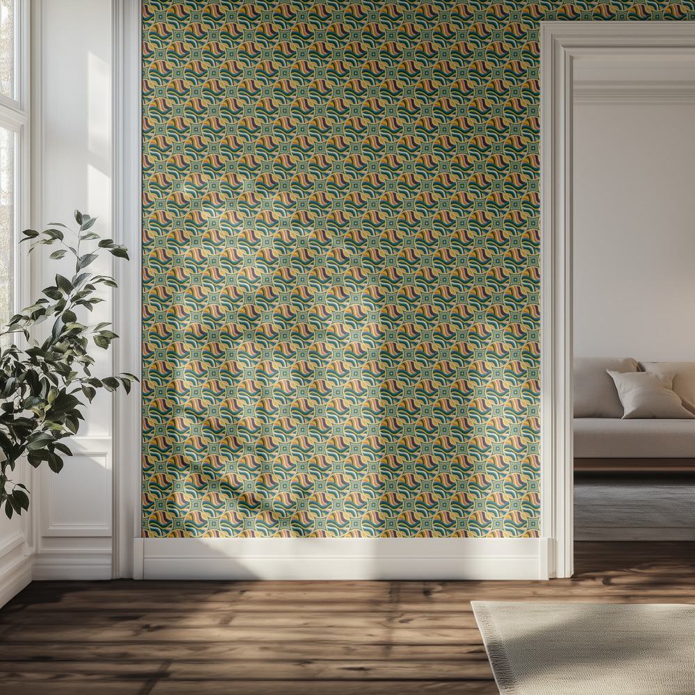 Tapet – Grön våggeometri