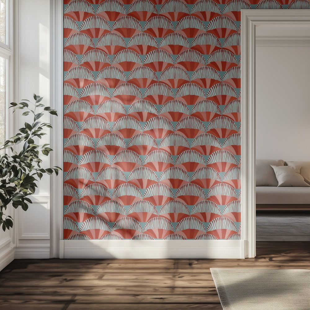 Tapet - Rött Fläktmönster