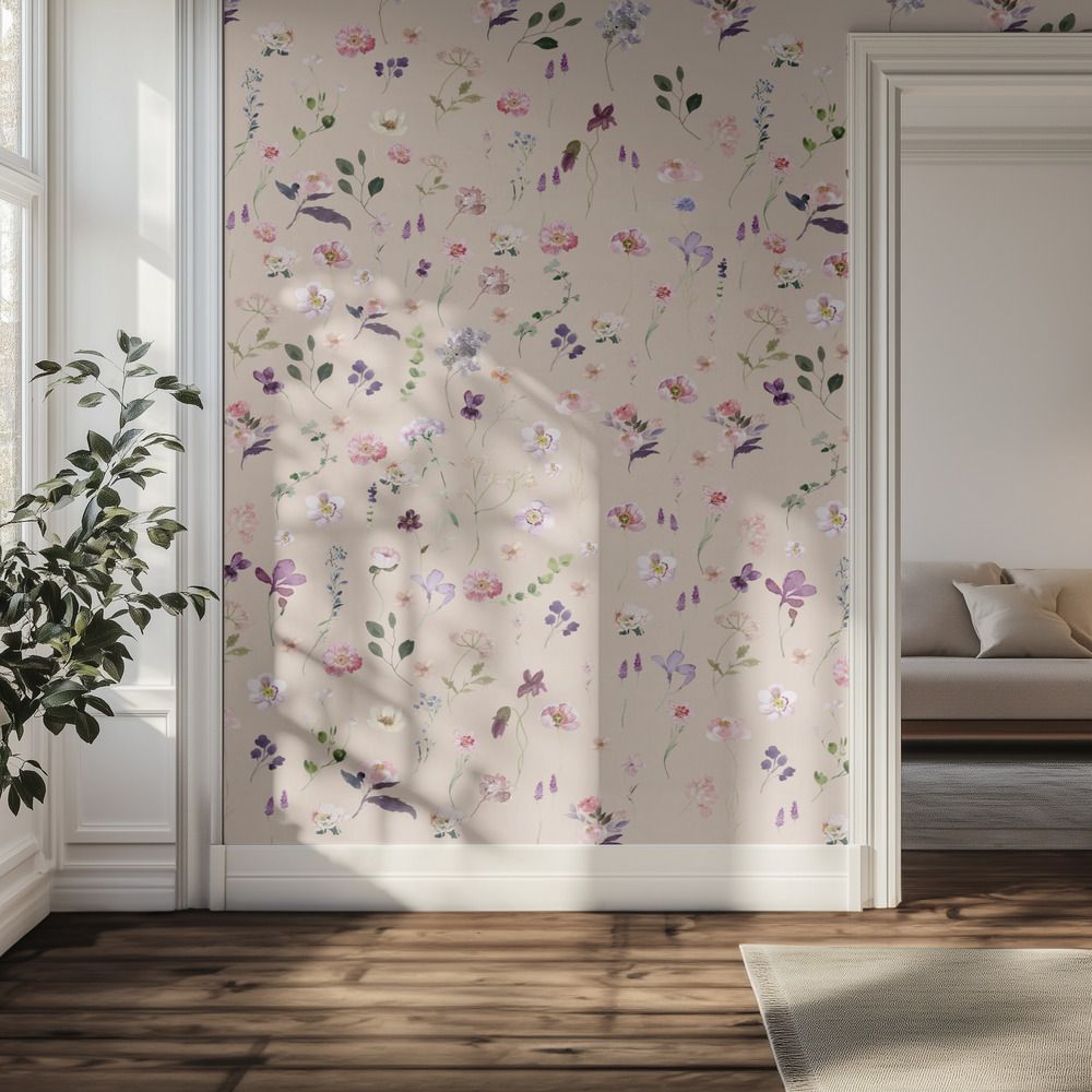 Tapet – Beige blomstermotiv