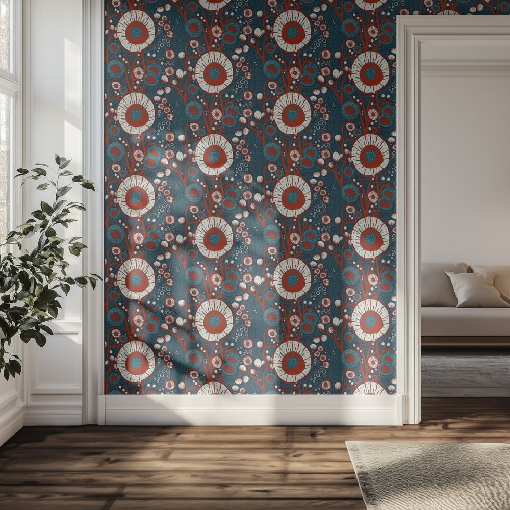 Tapet – Blå blommig design