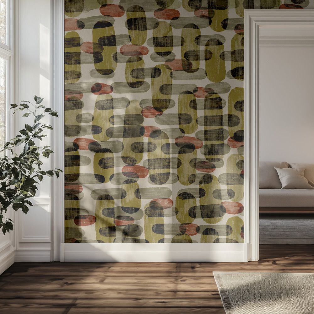 Tapet – Oljivgrönt mosaikmönster