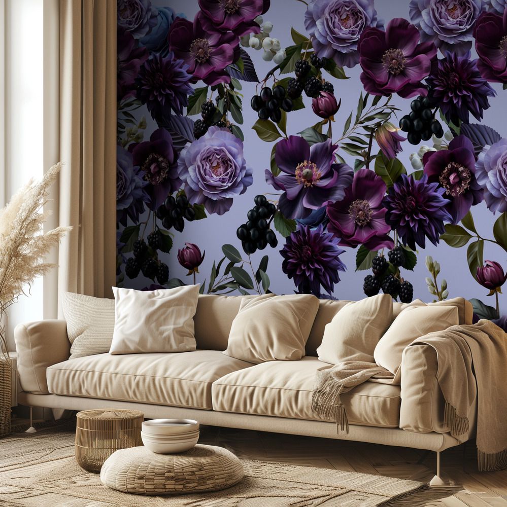 Tapet - Lila Blomster Elegans