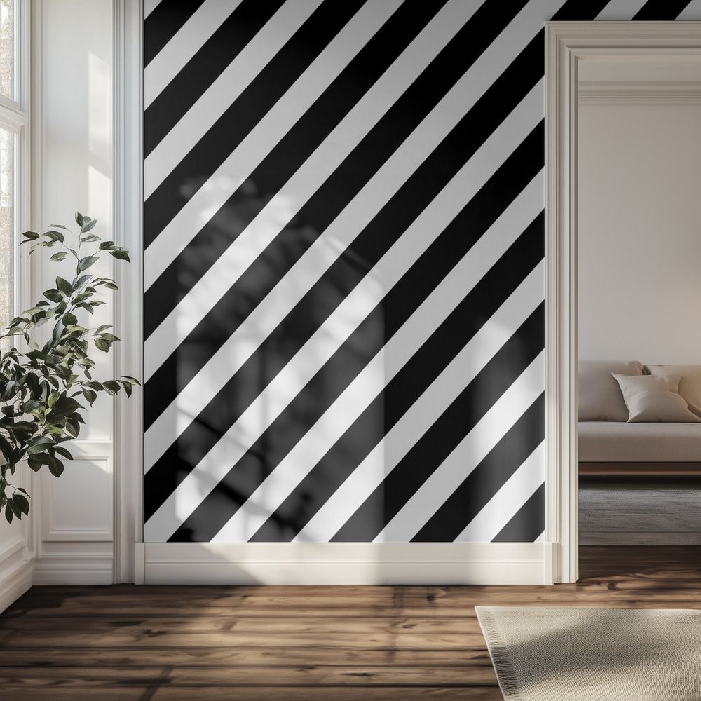 Tapet - Svarta Diagonala Ränder