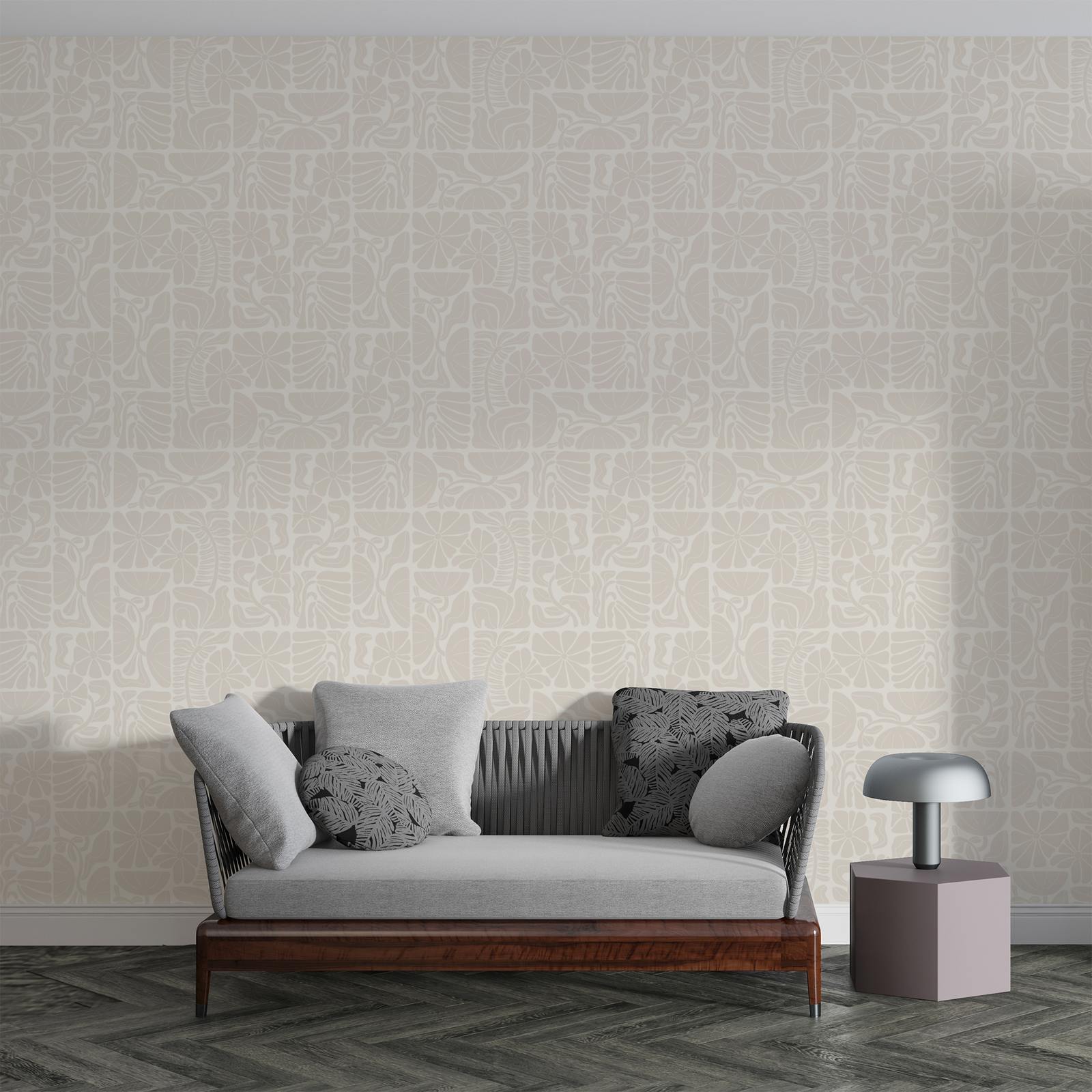 Tapet - Beige Blommönster Geometrisk