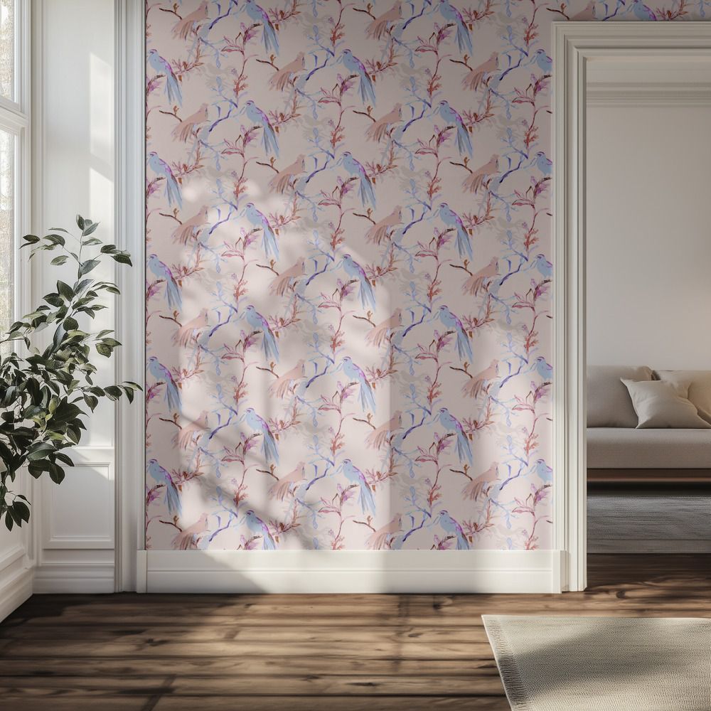 Tapet - Fågelblomstermönster