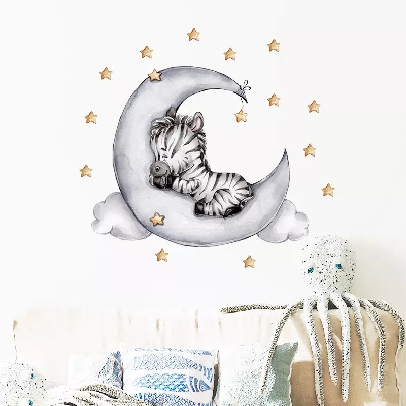 Väggdekal - Zebra som sover på månen